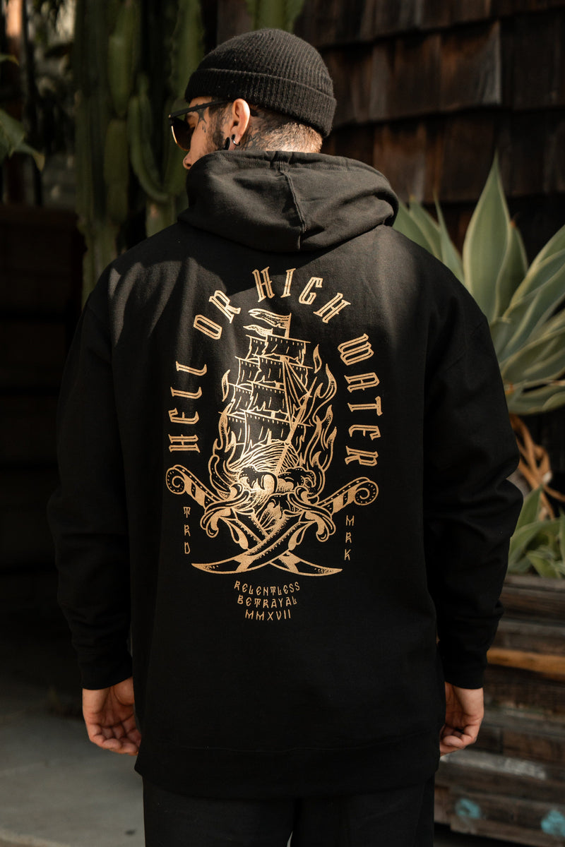 Hell or High Water Gold Foil Hoodie – Relentless Betrayal