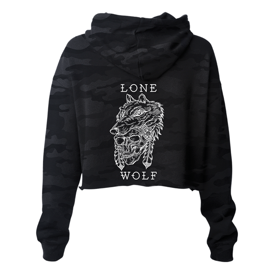 Lone Wolf Black Camo Crop Hoodie
