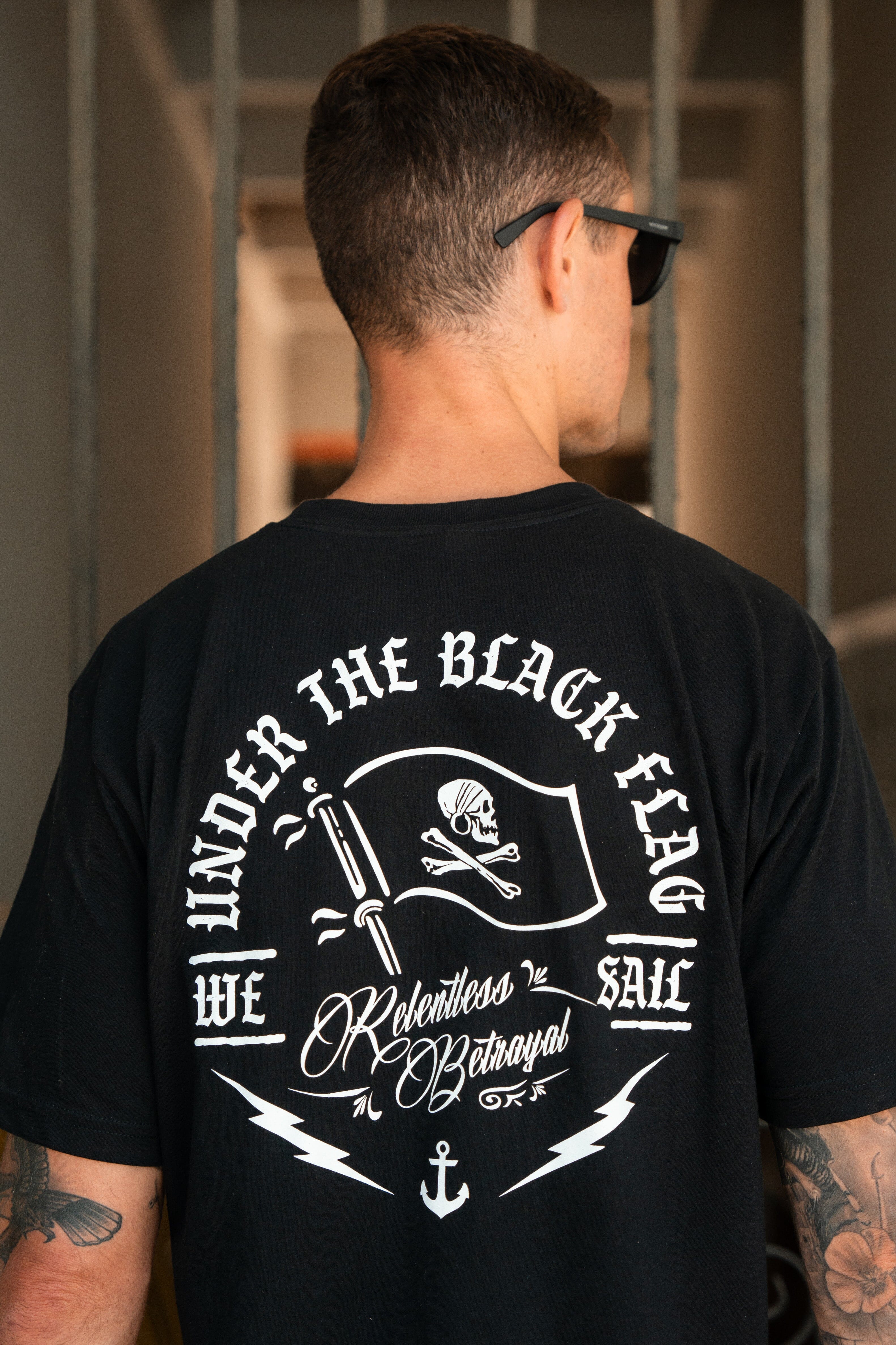 Black T-Shirt- Nautical Design S