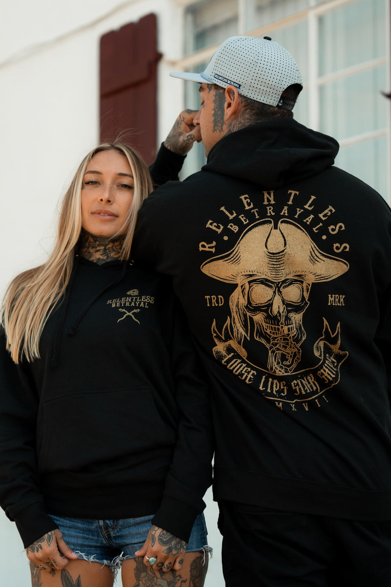 Loose Lips Sink Ships Gold Foil Hoodie – Relentless Betrayal