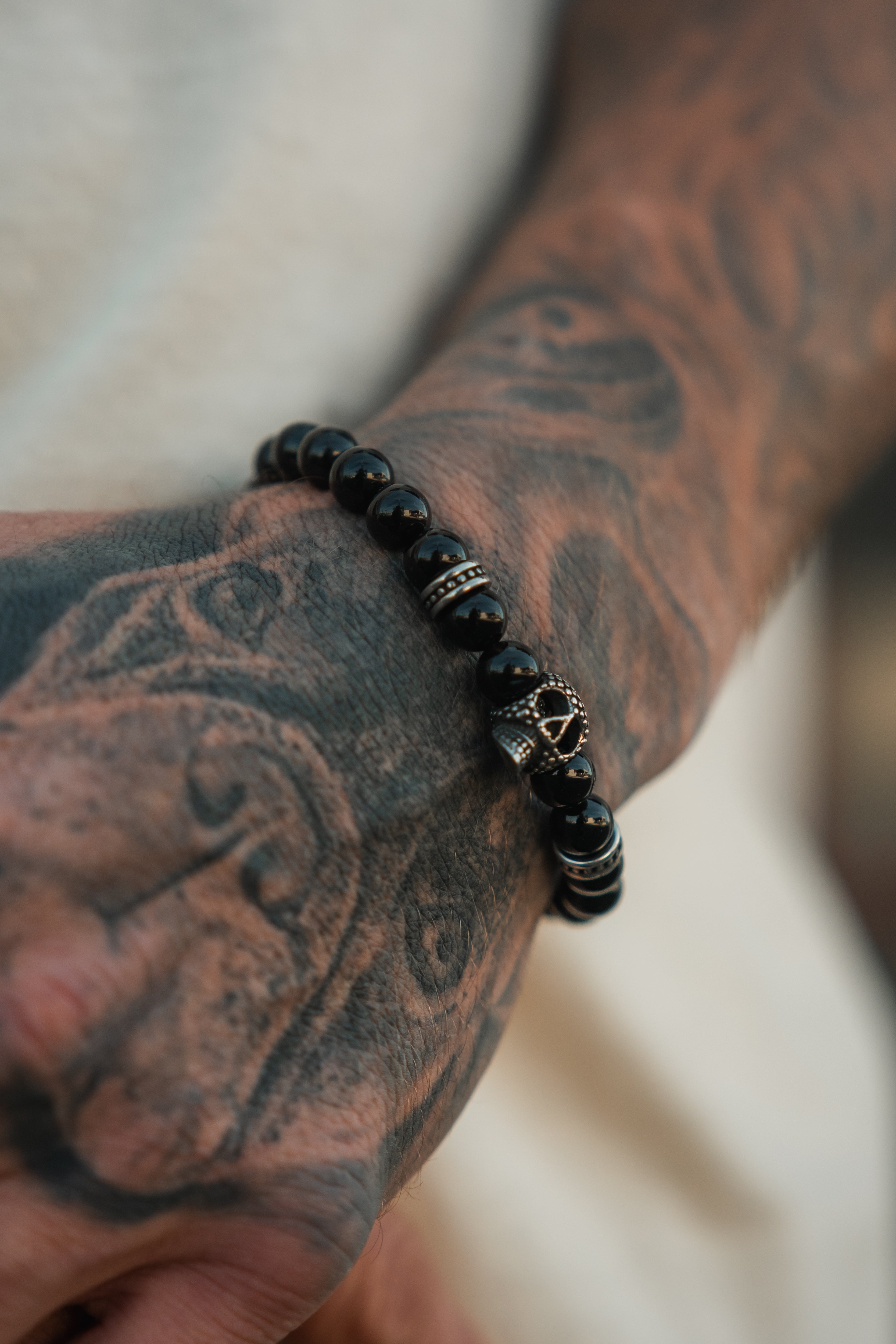 Day of the Dead Black Bead Bracelet