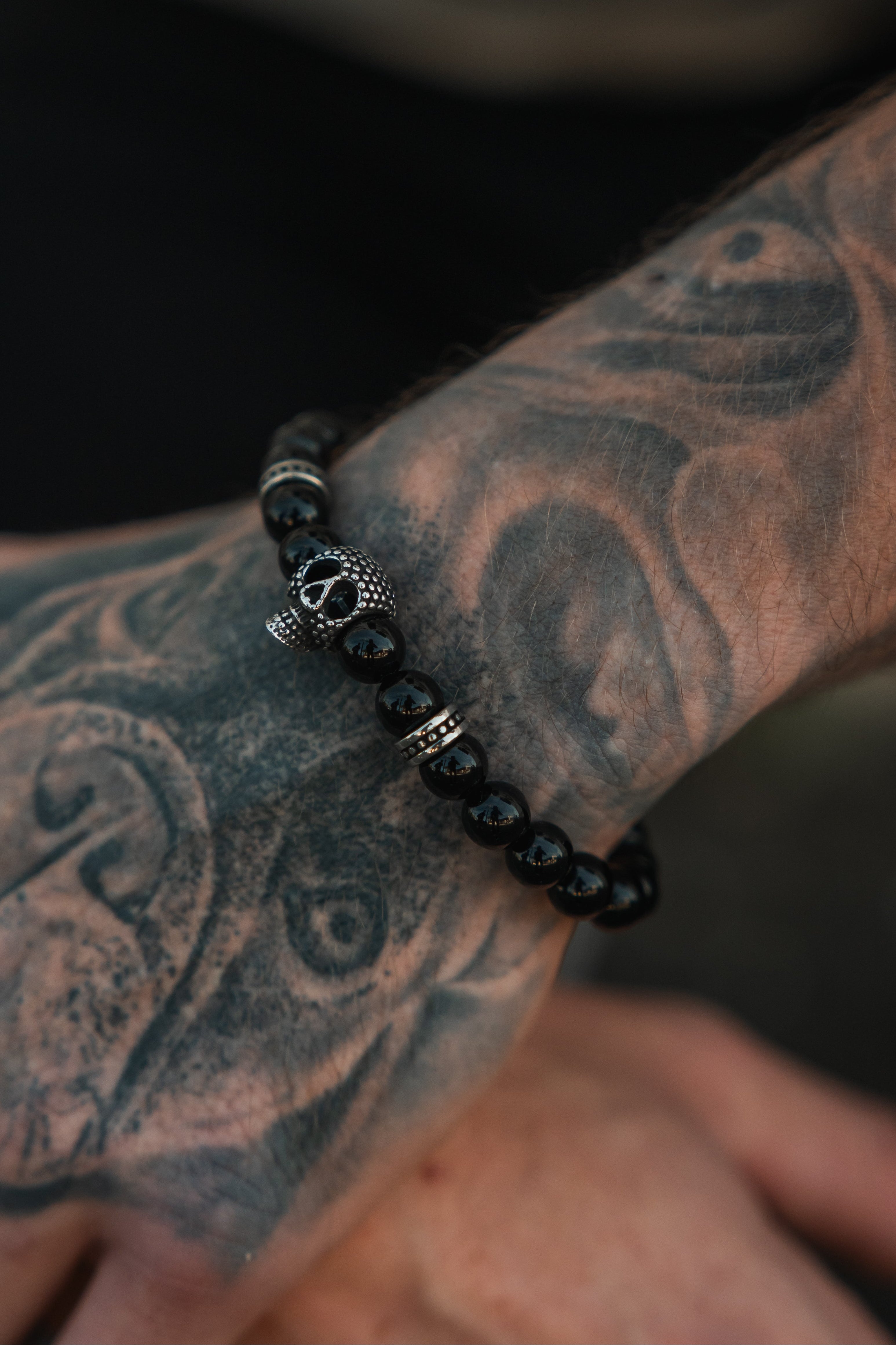 Day of the Dead Black Bead Bracelet