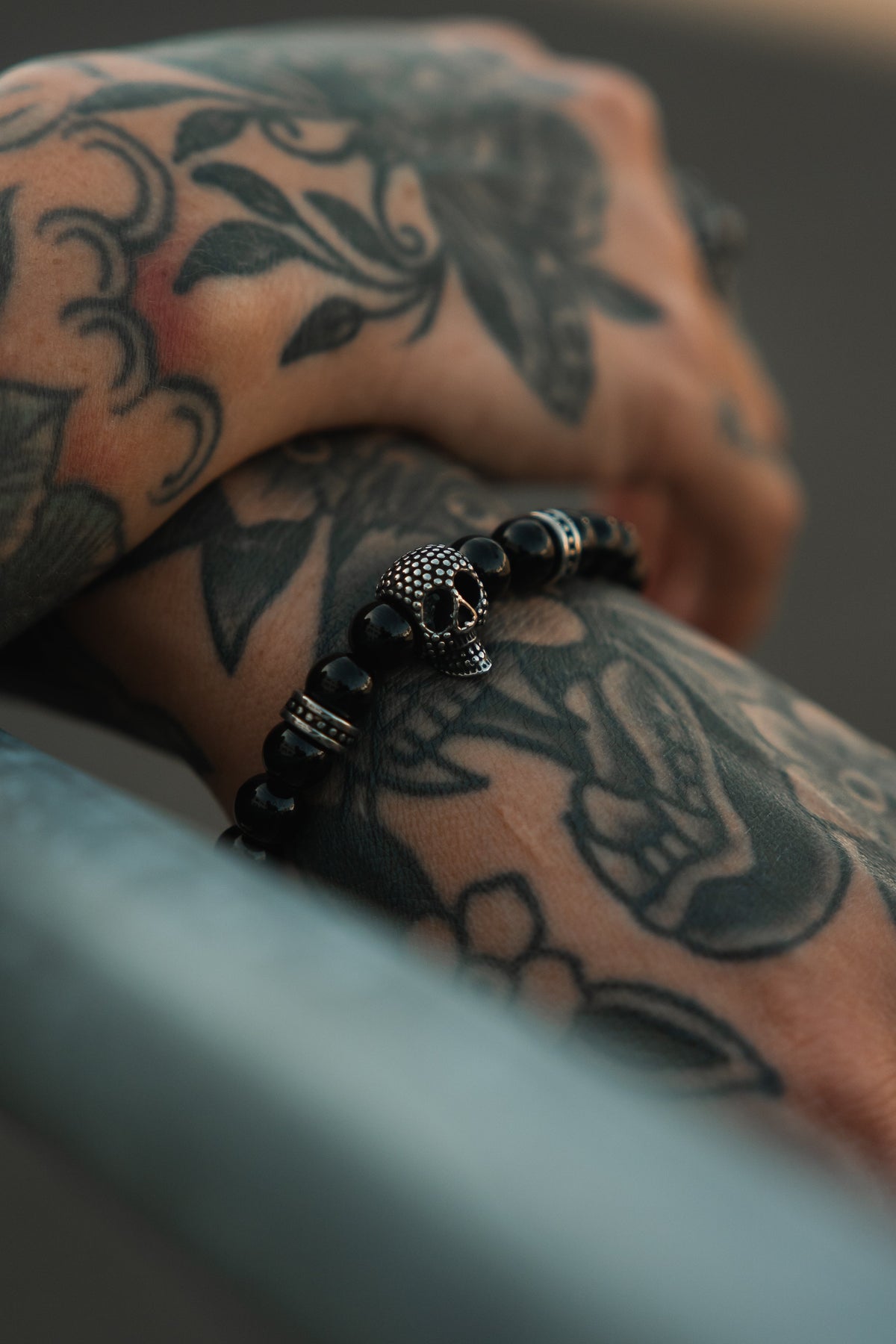 Day of the Dead Black Bead Bracelet