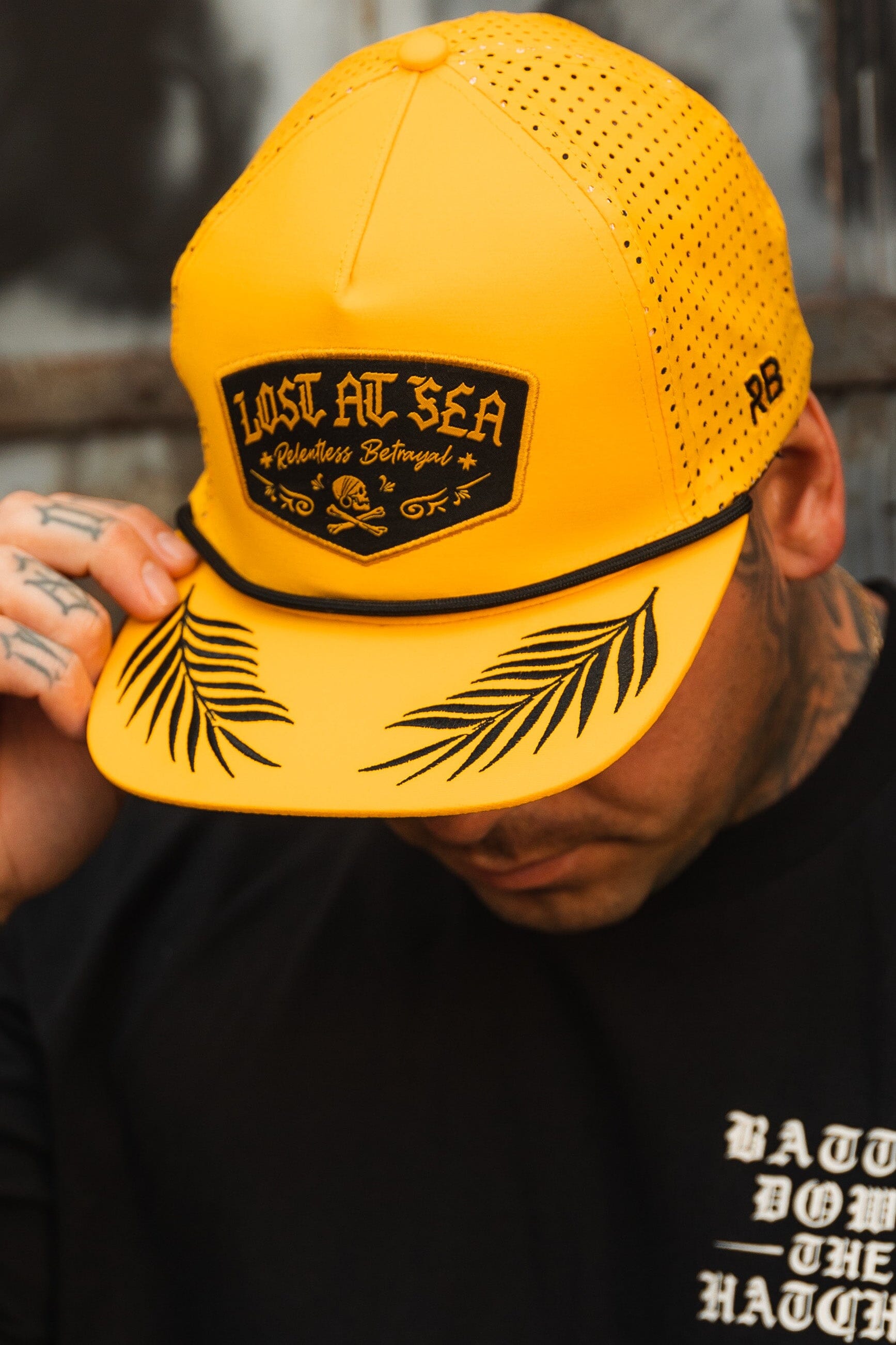 Men's Snapback Hat - Black & Blue Tie Dye with Lost at Sea Design