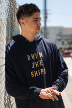 Load image into Gallery viewer, Burn The Ships Navy Gold Foil Hoodie