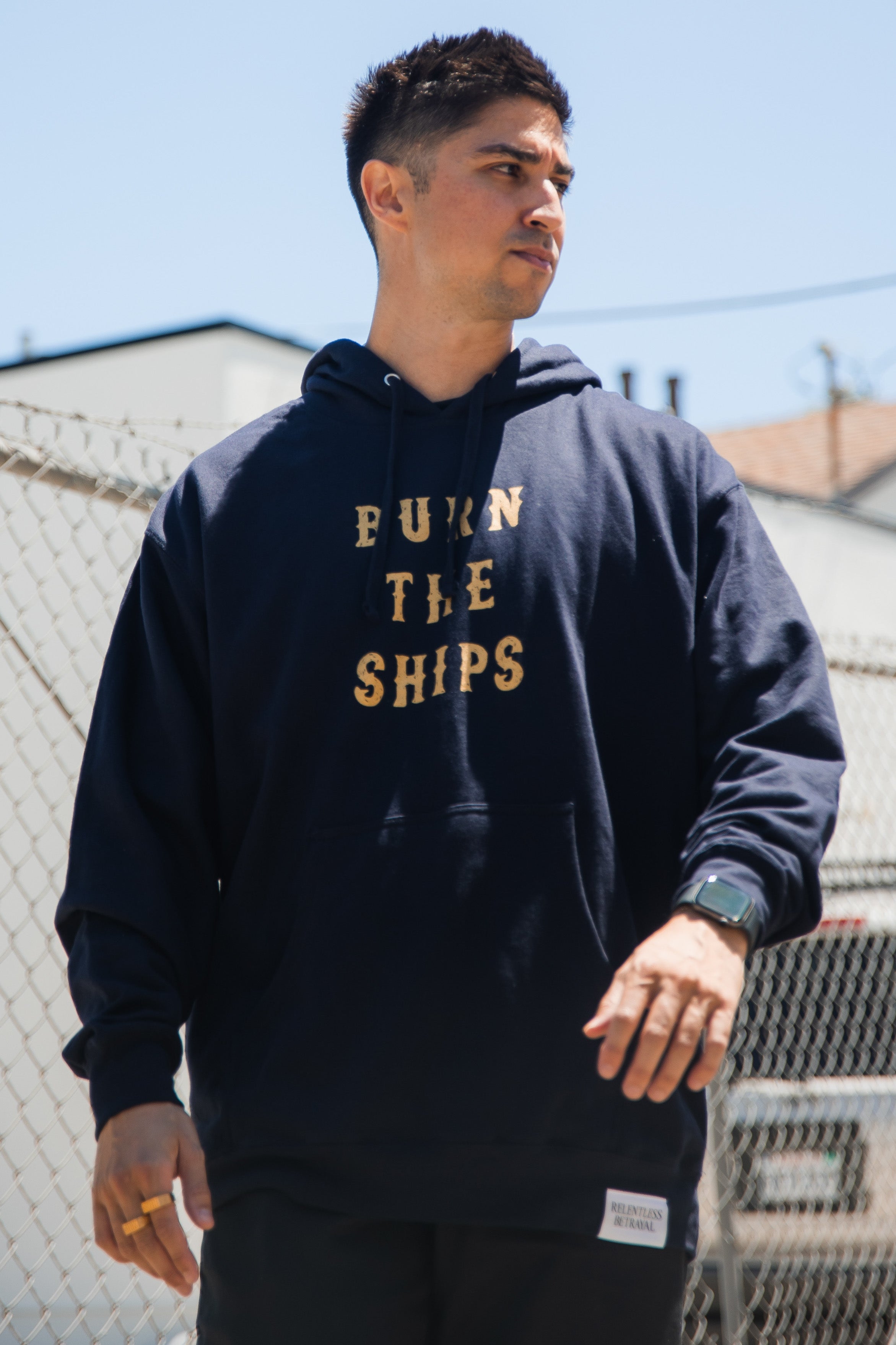 Burn The Ships Navy Gold Foil Hoodie