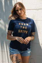 Load image into Gallery viewer, Burn The Ships Navy Gold Foil T-Shirt