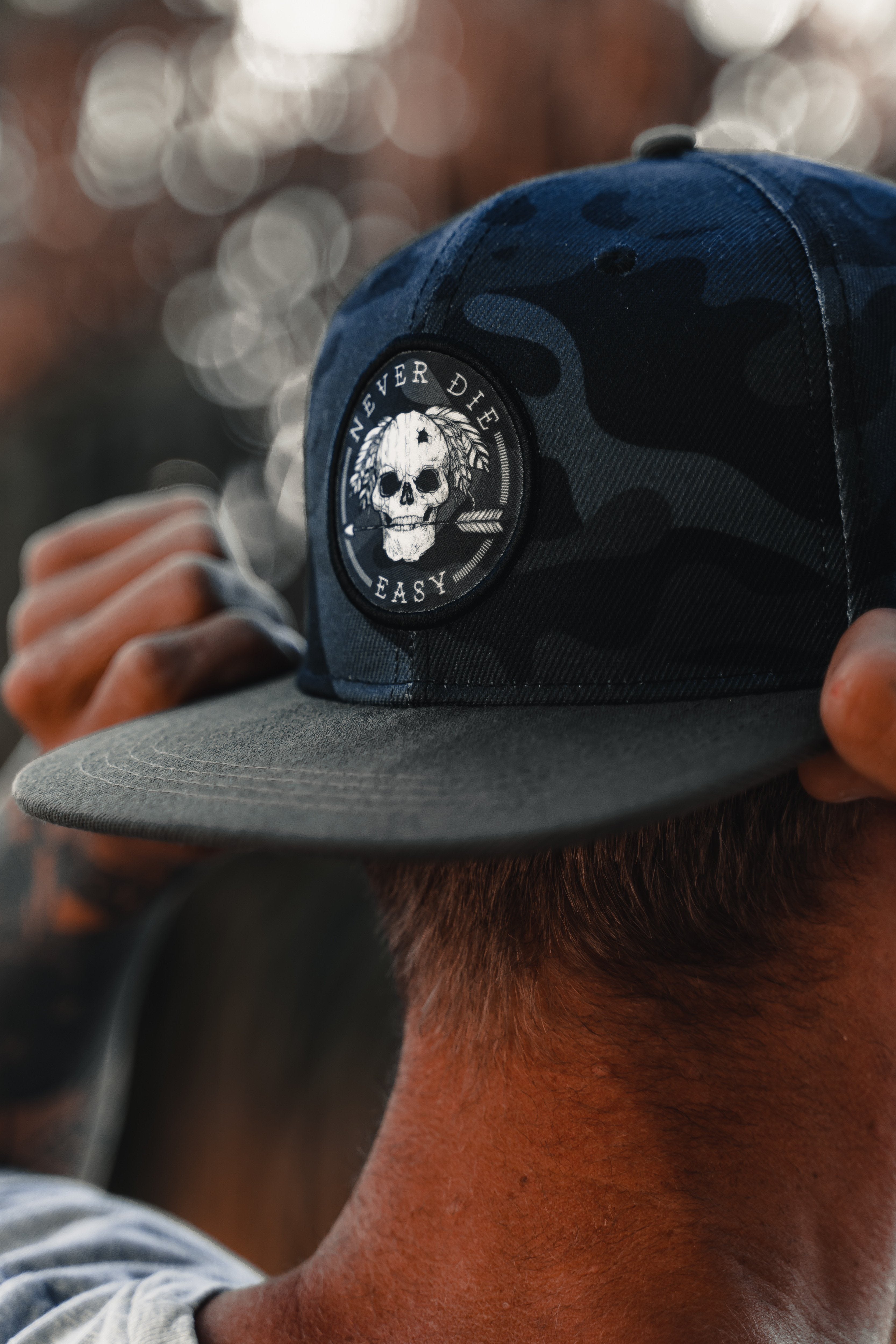 Never Die Easy Black Camo Snapback