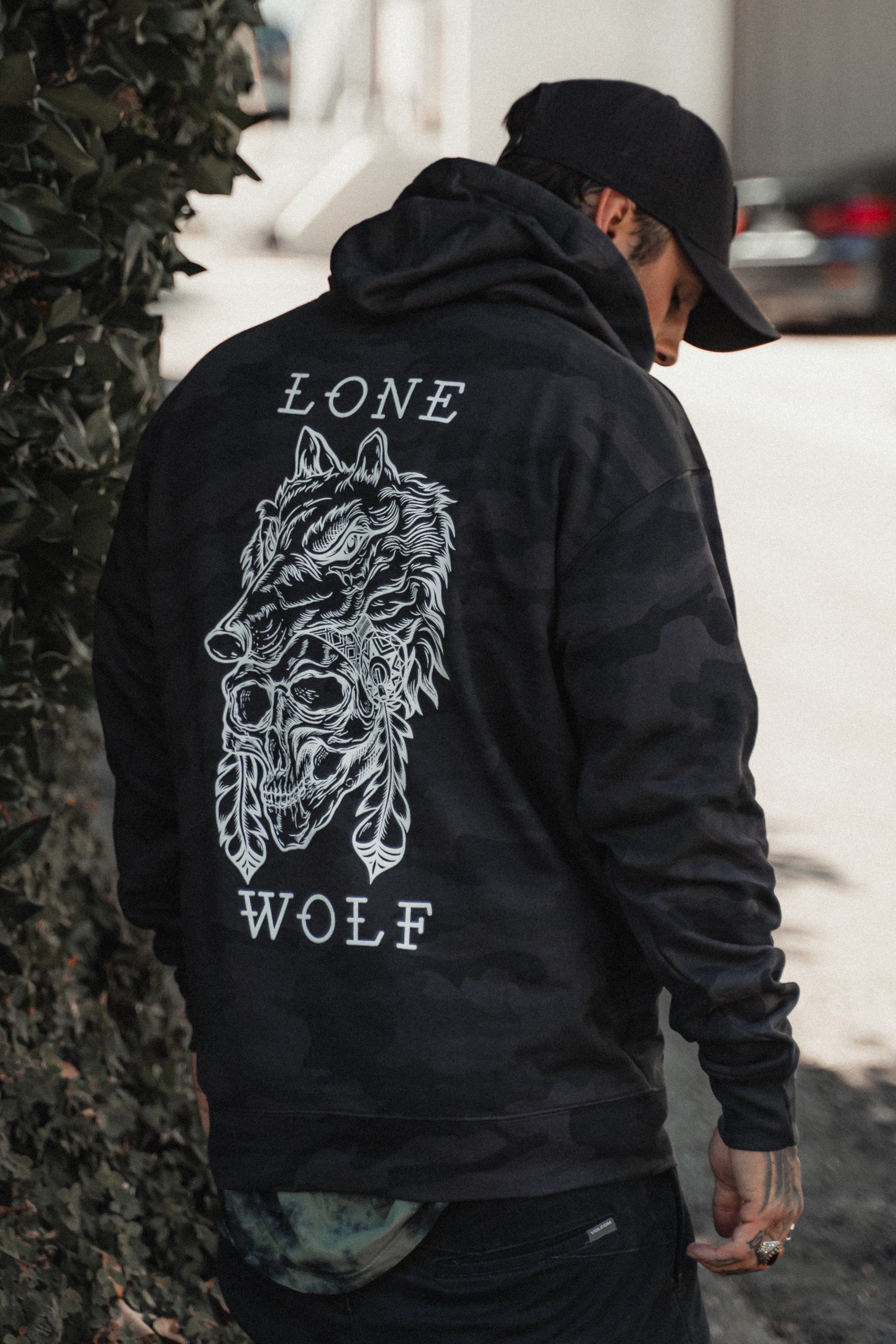 Sweat à capuche camouflage noir Lone Wolf