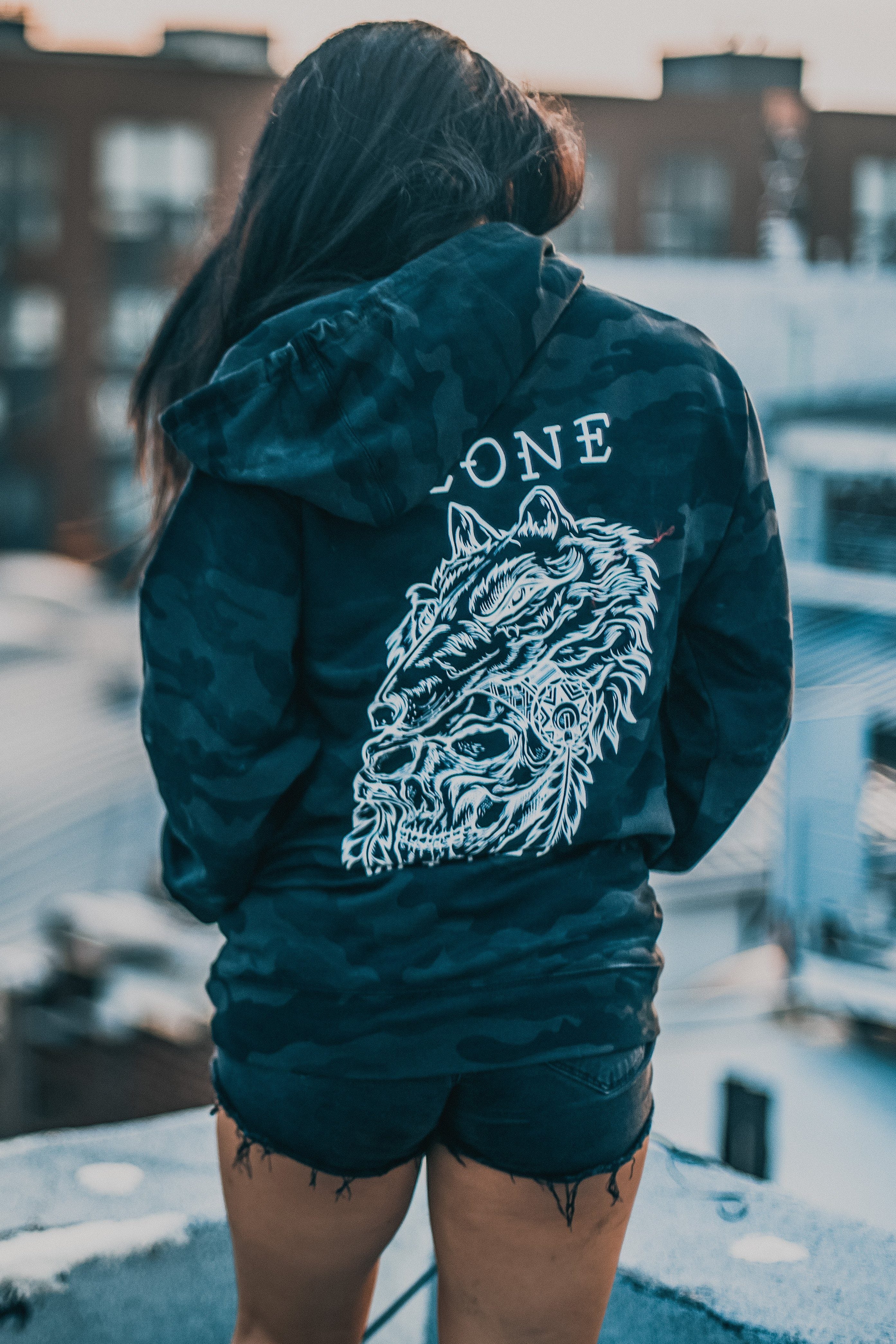 Sweat à capuche camouflage noir Lone Wolf